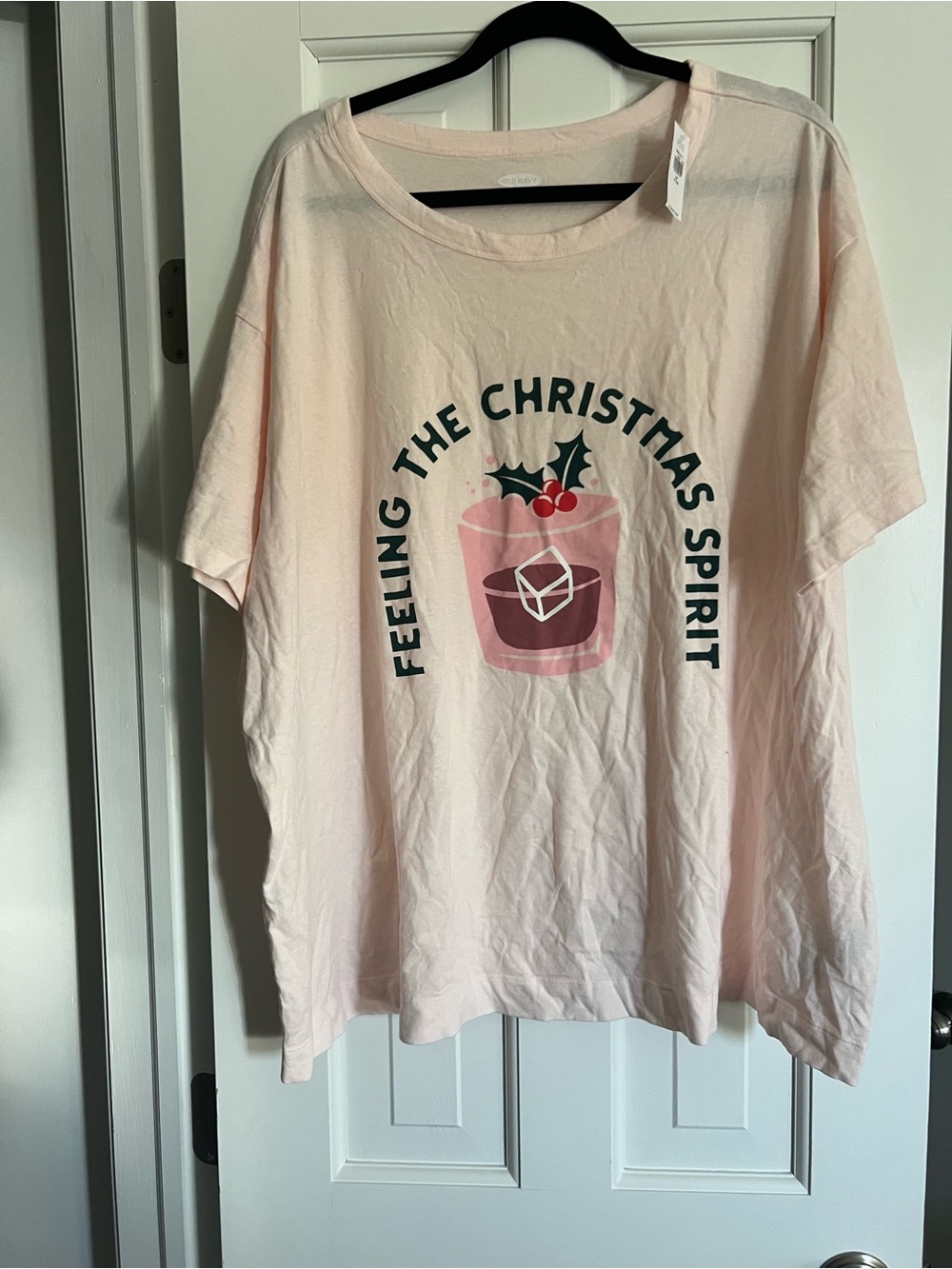 Old Navy Light Pink "Feeling the Christmas Spirit" Graphic Tee